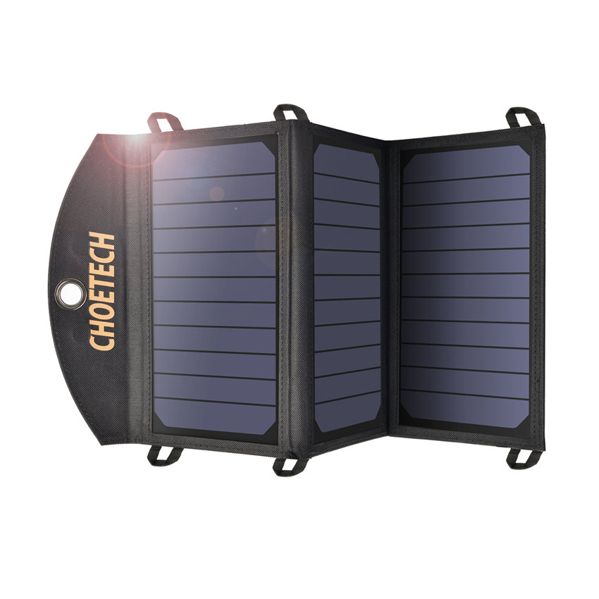 CHOETECH SC001 19W Three Panels Solar Charger  Dual USB(5V/4A Max Overall), Portable Waterproof Solar Panels Phone Charger Compatible With Phone 11/Xs/XR/X/8, iPad,  Galaxy, , Google Pixel And More