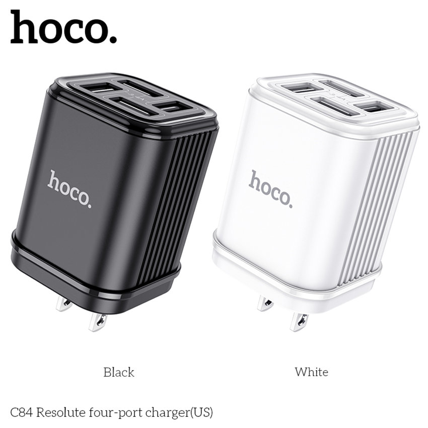 HOCO C84 Four-Port Charger Fast Charging For 7/7 Plus/6S/6S Plus/6 Plus/6/SE (2020)/ 11/ 11Pro/11ProMax/XsMax,/XR/ XS/X/8/8 Plus/ AirPods/Ipad///HTC/Huawei/Moto/xiao MI and More