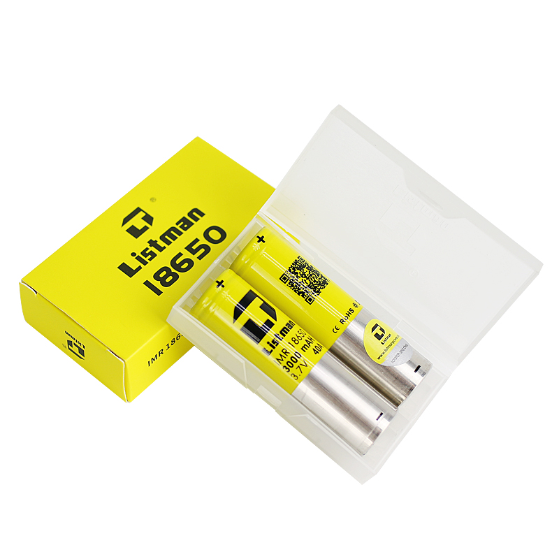 2pcs Listman IMR 18650 3000mAh 40A Flat Top Li-ion Rechargeable Battery