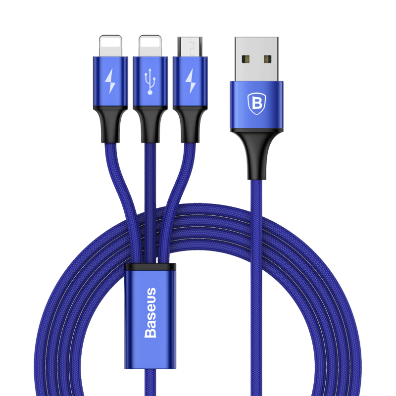 Baseus Speed Series 3 in 1 Cable for Dual-Lightning/Micro/Type-C 3A (L=1.2M)